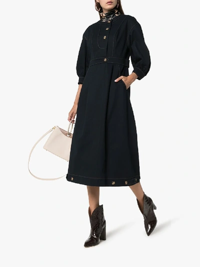 Shop Rejina Pyo Pouf Sleeve Buttoned Dress In Black