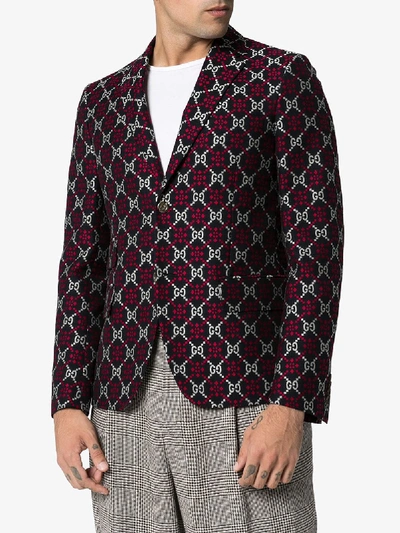 Shop Gucci Gg Diamond-pattern Blazer In Blue