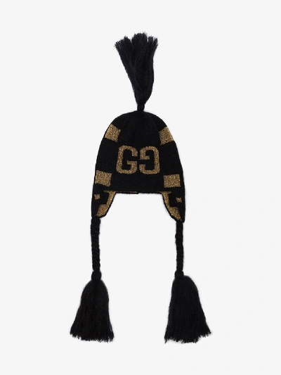 Shop Gucci Black Mohair Tasselled Logo Hat