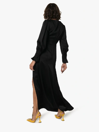 Shop Peter Pilotto Jewel Brooch Silk Maxi Dress In Black