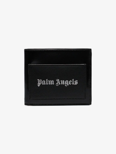 Shop Palm Angels Black Logo Bifold Leather Wallet