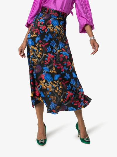 Shop Peter Pilotto Floral Silk Midi Skirt In Multicolour