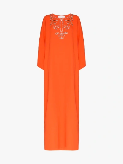 Shop Carolina Herrera Kaftan Silk Maxi Dress In Orange