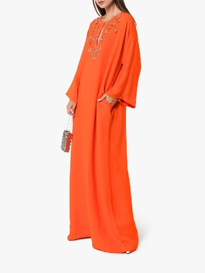 Shop Carolina Herrera Kaftan Silk Maxi Dress In Orange