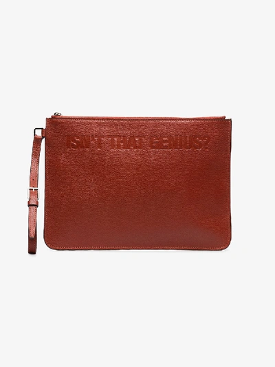 Shop Moncler X Valextra Red And Brown Slogan Leather Pouch