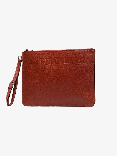 Shop Moncler X Valextra Red And Brown Slogan Leather Pouch