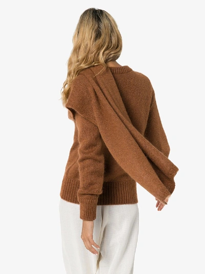 Shop Rejina Pyo Knitted Wrap Scarf Sweater In Brown