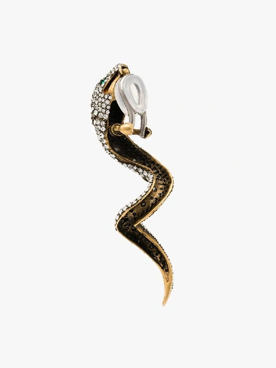 Shop Gucci Gold Tone Snake Crystal Earrings In Green