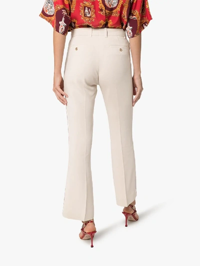 Shop Gucci Grosgrain Ribbon Bootcut Trousers In Neutrals