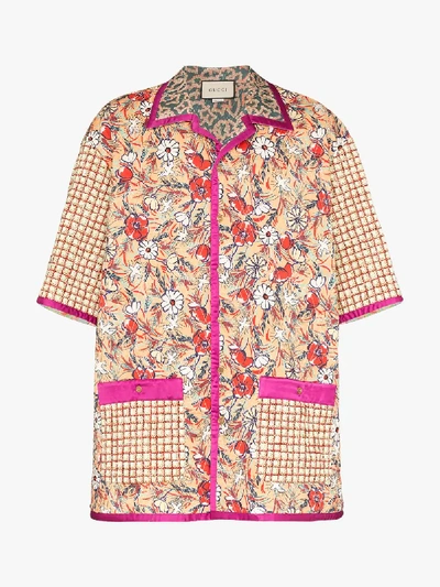 Shop Gucci Oversized Printed Quilted Bowling Shirt In 6631 Multi