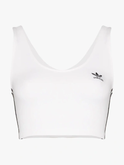 Shop Adidas Originals Adidas White 3-stripe Sports Cotton Crop Top