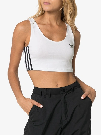 Shop Adidas Originals Adidas White 3-stripe Sports Cotton Crop Top