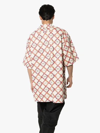 Shop Gucci Oversized Paper Effect Bowling Print Shirt In Neutrals