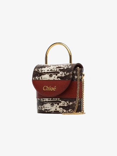 Shop Chloé Brown Aby Lock Small Lizard-effect Leather Tote Bag