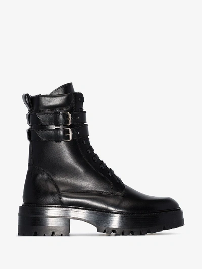 Shop Amiri Black Combat Leather Ankle Boots