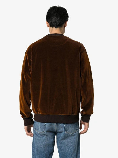 Shop Gucci Logo Embroidered Velvet Sweatshirt In Brown
