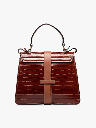 Shop Chloé Brown Aby Croc-embossed Leather Shoulder Bag