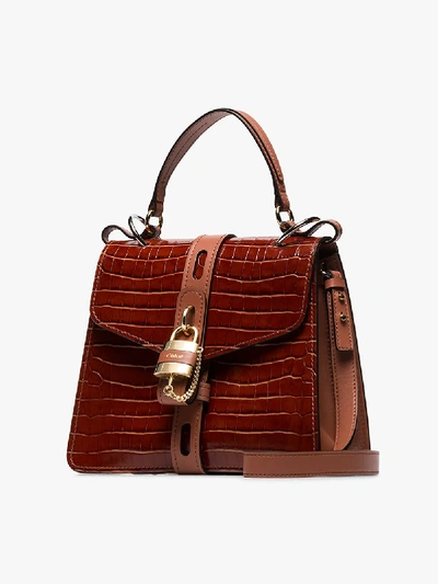 Shop Chloé Brown Aby Croc-embossed Leather Shoulder Bag