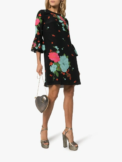 Shop Erdem Elijah Floral Print Silk Dress In Black