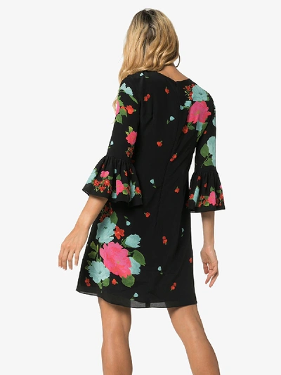 Shop Erdem Elijah Floral Print Silk Dress In Black