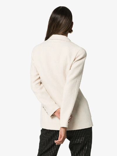 Shop Alessandra Rich Crystal Button Embellished Blazer In Neutrals