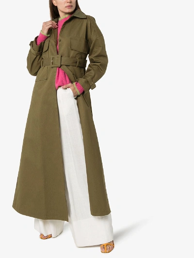 Shop Jacquemus Belted Cotton Trench Coat In Green