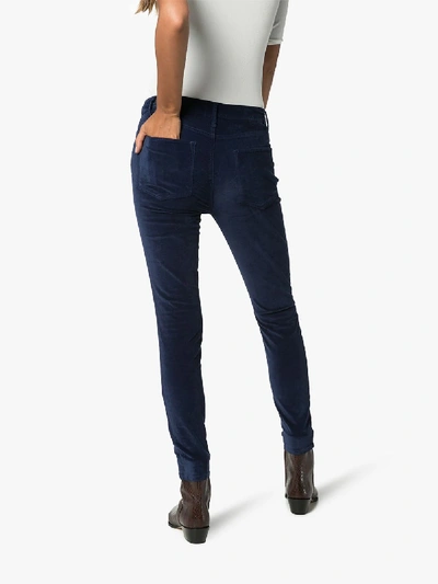 Shop Frame Le High Velvet Skinny Jeans In Blue