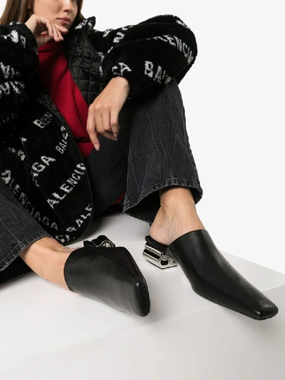 Shop Balenciaga Black Typo 50 Leather Mules