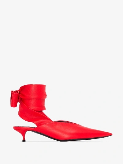 Shop Balenciaga Red Dance Knife 50 Ankle Tie Leather Pumps