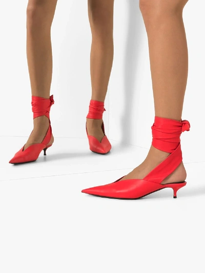 Shop Balenciaga Red Dance Knife 50 Ankle Tie Leather Pumps