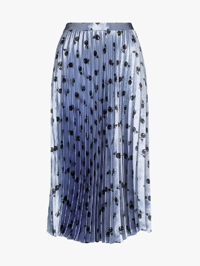 Shop Hvn Tracey Pleated Cherry Print Midi Skirt In Blue