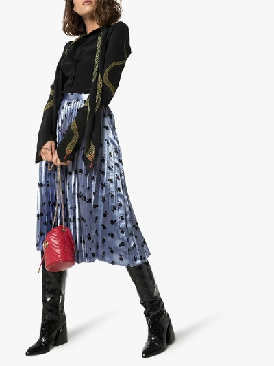 Shop Hvn Tracey Pleated Cherry Print Midi Skirt In Blue