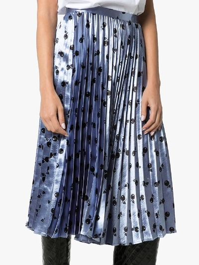 Shop Hvn Tracey Pleated Cherry Print Midi Skirt In Blue