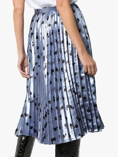 Shop Hvn Tracey Pleated Cherry Print Midi Skirt In Blue