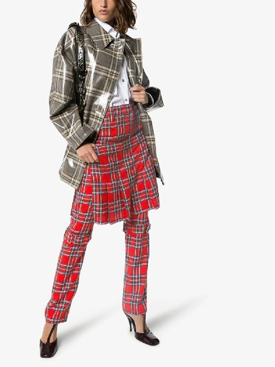 Shop Ashley Williams Layered Check Straight Leg Trousers In Red