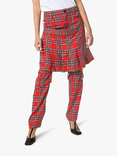 Shop Ashley Williams Layered Check Straight Leg Trousers In Red