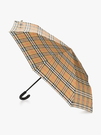Shop Burberry Brown Vintage Check Umbrella In Antique Yellow