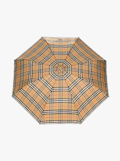 Shop Burberry Brown Vintage Check Umbrella In Antique Yellow