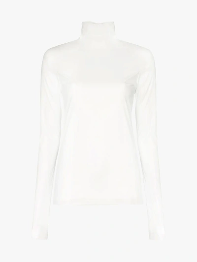 Shop We11 Done We11done Faux Leather Roll Neck Top In White