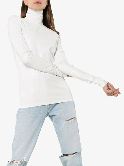 Shop We11 Done We11done Faux Leather Roll Neck Top In White