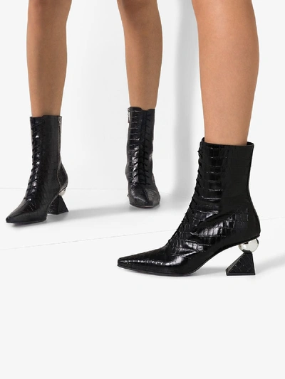 Shop Yuul Yie Black Gloria 70 Croc-embossed Leather Boots