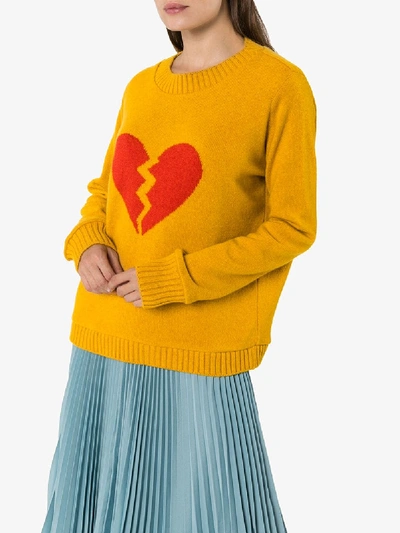 Shop The Elder Statesman Broken Heart Cashmere Sweater In Yellow
