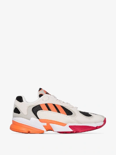 Shop Adidas Originals Adidas White Yung-1 Stripe Leather Sneakers In Neutrals