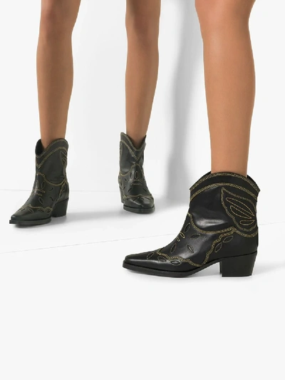Shop Ganni Black Texas 40 Leather Ankle Boots