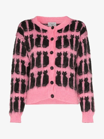 Shop Ashley Williams Cat Intarsia Mohair Cardigan In Pink