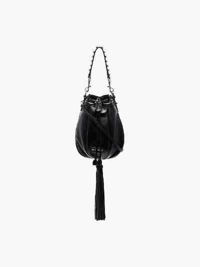 Shop Miu Miu Black Crystal Embellished Bucket Bag