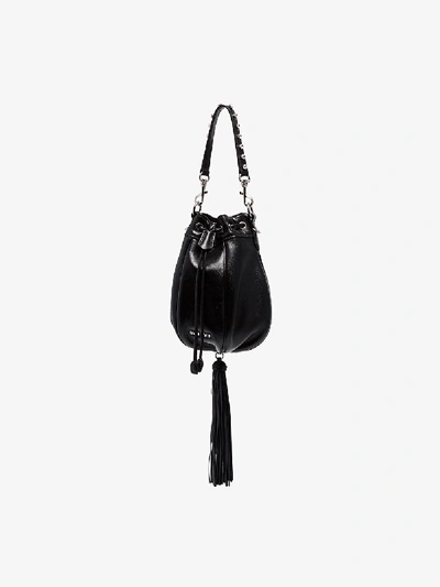 Shop Miu Miu Black Crystal Embellished Bucket Bag
