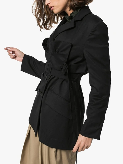 Shop Simone Rocha Frill Bra Detail Belted Blazer In Black