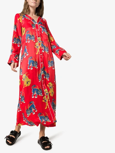 Shop Kirin Peggy Gou Kirin Haetae Print Pyjama Dress In Blue