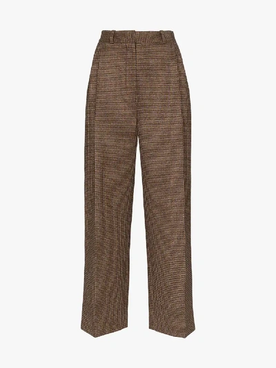 Shop Racil Robert Houndstooth Wool Trousers In Brown